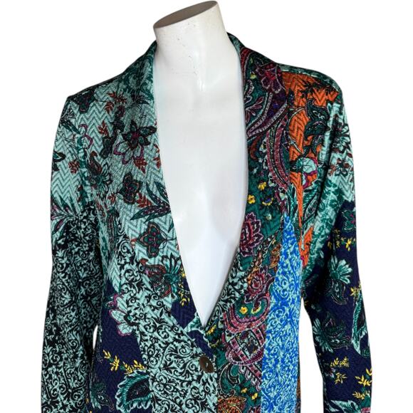 Susan Graver Regular Printed Novelty Knit Jacket w/ Shawl Collar Jade/Copper M - Picture 8 of 13